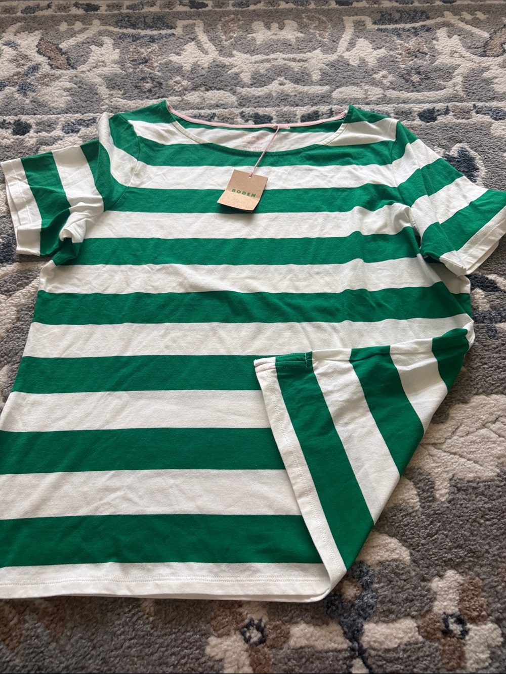 Boden Green and white Bold Stripe Short Sleeve relaxed Tee cotton US 16/18 (XL)